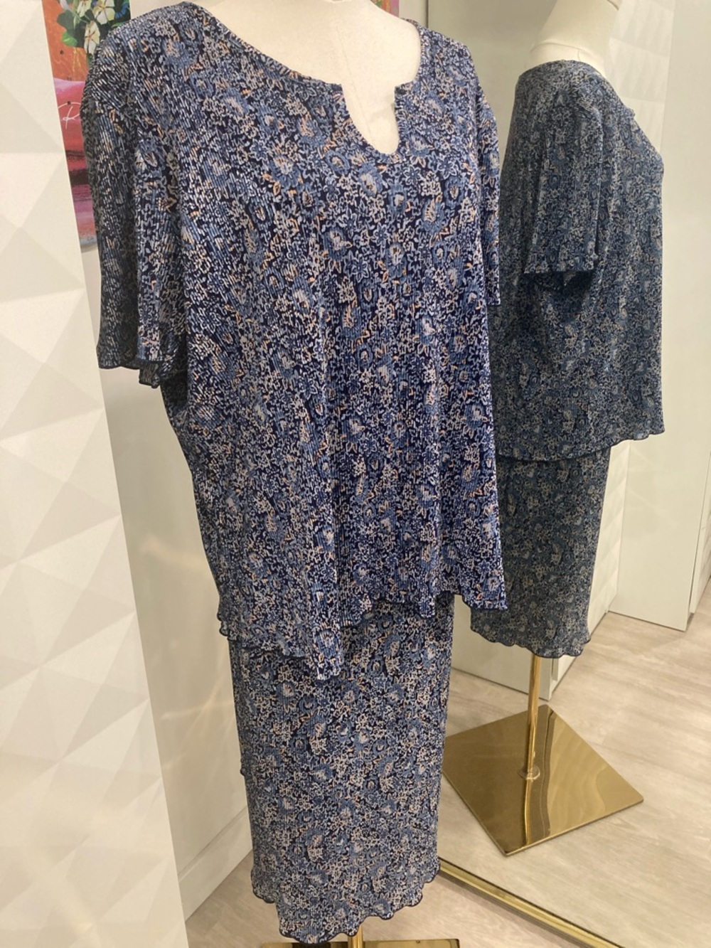 Blue Floral Matching Skirt Set